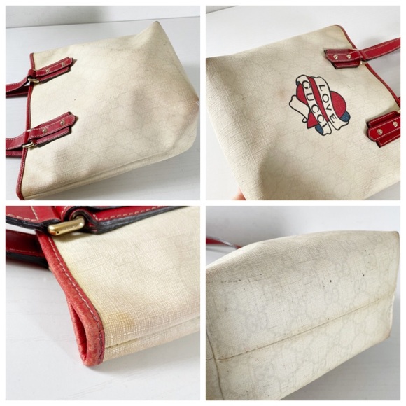 Gucci off white monogram coated canvas tattoo heart logo small tote bag - Picture 5 of 11